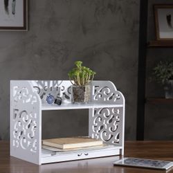 2 Tier Vintage White Desktop Bookshelf