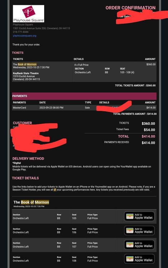 Book Of Mormon Ticket(1) Seat BB108 10/25 7:30pm