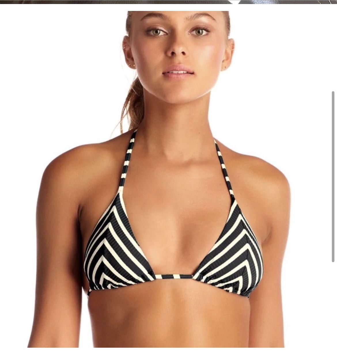 Vitamin A Swimwear *NWT* Gia String Bikini Top - 6/Small - Black/White Stripped
