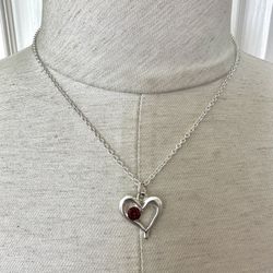 Silver Tone Heart Pendant Necklace 