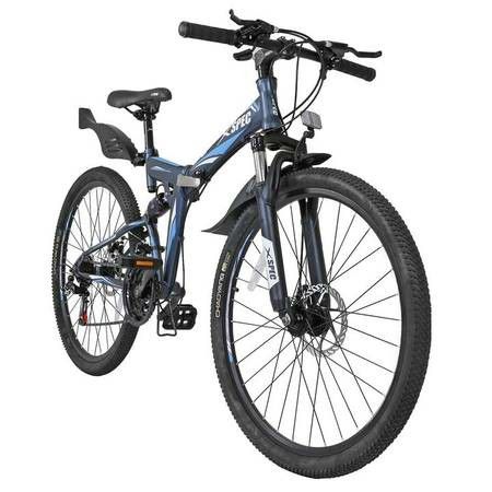 Xspec 26'' Gunmetal Blue 21 Speed Folding Mountain Bike