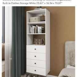 Modern Modular Wooden Closet Organizer System with 3 Shelves 4 Drawers Modern Shelving for Bedroom Organization Built in Clothes Storage White 23.62''