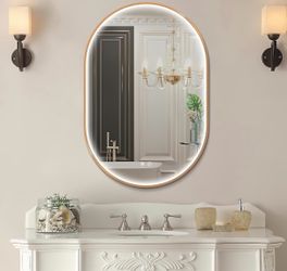 TheiaMo 36"X24" Oval Led Mirror For Bathroom, Gold Metal Framed Lighted Vanity Mirror With Lights, Anti-Fog Light Up Mirror With 3 Colors Dimmable, Fr