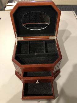 Wooden Jewelry Box with Mirror and Drawers