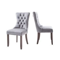 New In Box Set Of 2 Light Grey Velvet Dining Chairs 