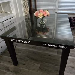 Ashley Wood Table with Custom Glass Top – Excellent Condition