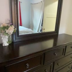 Dark Wood Dresser with Mirror 
