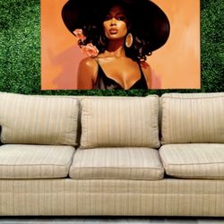 Dark Tan Striped Vintage Couch