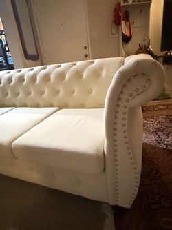 White Chesterfield Tufted Sofa with Nailhead Trim