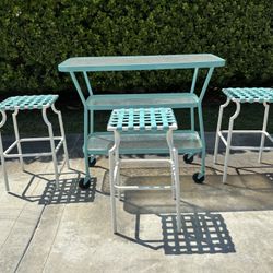 Vintage Bar Cart x 3 Stools
