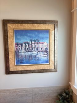 Framed Mediterranean Harbor Wall Art — 31" x 31"
