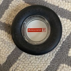 Vintage Firestone Tire Ashtray Rubber Small Firestone Tire Surrounding It.