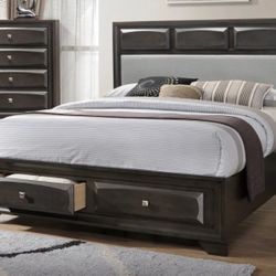 Brand New Gray Queen Storage Bedframe