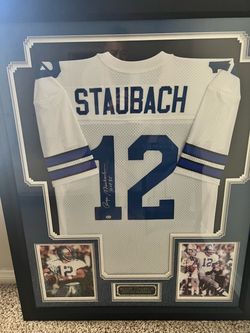 Roger Staubach Signed Framed Dallas Cowboys Jersey #12