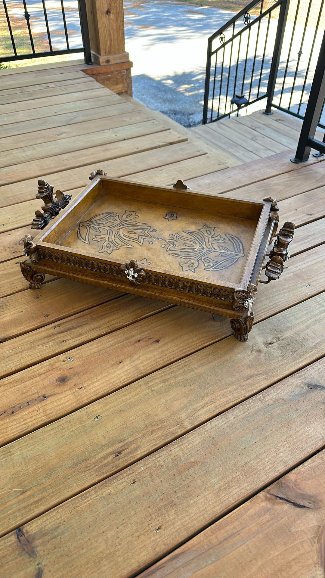 Hanobe Wooden Riser Decorative Tray: Farmhouse Wood Pedestal Display Stand Rustic Brown Tray Riser Centerpiece for Coffee Bar Kitchen Dining Room Home