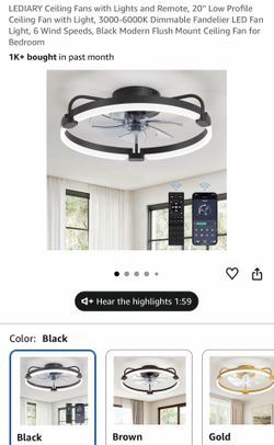 Ceiling light fan 20” new $40