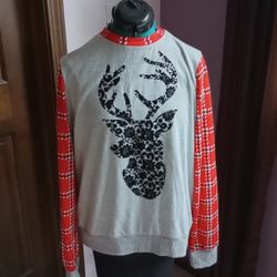 Women Christmas Reindeer Print Plaid Raglan Long Sleeve T-Shirt  