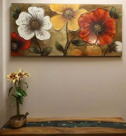 Large Textured Floral Wall Art – Excellent Condition – Originally $139.99