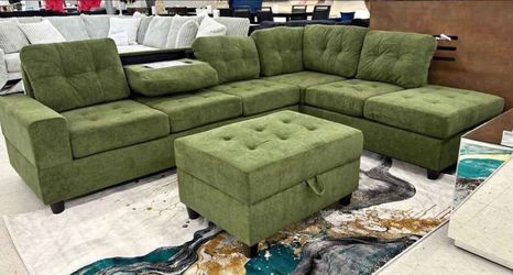 Microfiber sectional with ottoman