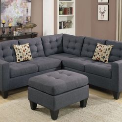 Brand New Grey Sectional Sofa With Ottoman 