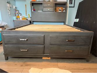 FULL SIZE real wood bed frame with seven drawers