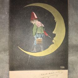 CRESCENT MOON HAND COLORED STUDIO 1915 POSTCARD 