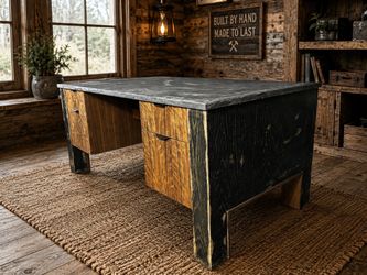 Handcrafted Rustic Executive Desk with Concrete Top | One-of-a-Kind