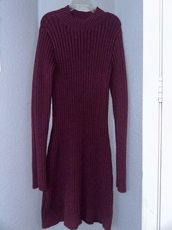 Hollister Burgundy Ribbed Knit Sweater Dress