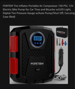 Forten Tire Inflator Portable Air Compressor 150 Psi 12v Electric Bike Pump For Cars Bicycles W Led Light Digital Tire Pressure Gage w/Auto Pump Shut