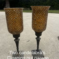 Two Mosaic Glass Candelabras
