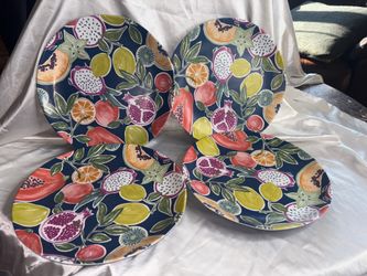 LOT OF 4 OPALHOUSE MELAMINE 11.5” PATTERNED DINNER PLATES