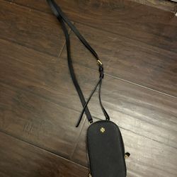 Tory Burch Black Leather Phone Crossbody Wallet – Gold Hardware 