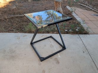 Glass Top Side Table Black Metal Base