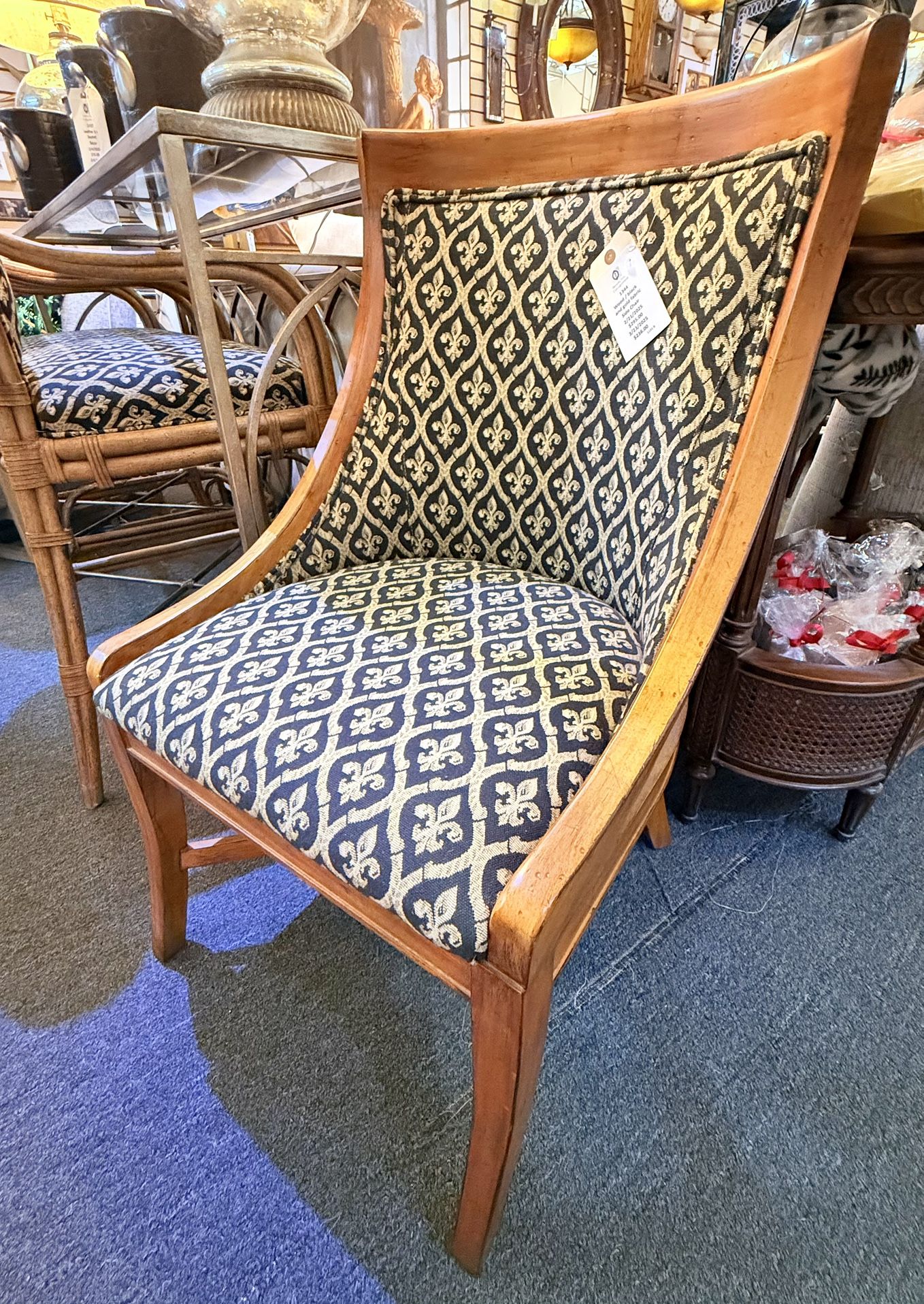 Wood / Black And Gold Fabric Side Chair - 50% OFF OFFER!!!