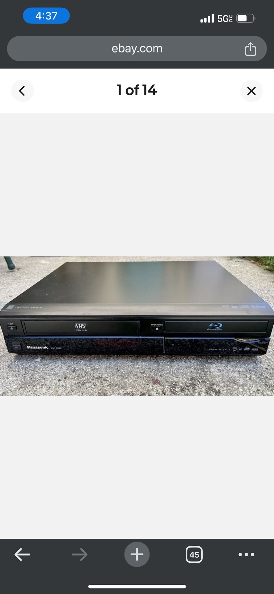 Panasonic DMP BD70V Blu Ray DVD & VHS Combo Deck 1080p No Remote Fully Tested