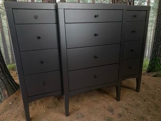 Large Ligna Dresser Chest Solid Wood Black Satin 12 Drawers 57x21x43 New