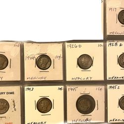 9 Mercury Dimes 