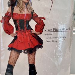 Leg Avenue Vixen Pirate Wench Women’s Large Velvet Double Lace Up Corset Dress 