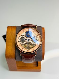 New Automatic Watch Reloj Automático Rose Gold Brown Leather | Sapphire Crystal | Moon Phase | Skeleton Dial