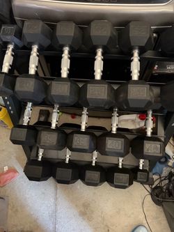 Very nice like new dumbbells $1 a lb 10 lb  15 lb 20 lb 25 lb 30 lb 35 lb 40 lb 45 lb 50 lb
