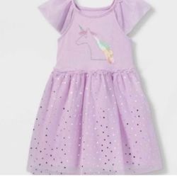 Targets Cat & Jack Size 12 Months Toddler 2 Piece Dress Light Purple Eastern Spring Unicorn 