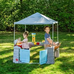 Step2 All Around Play Pavilion Gray Kids Plastic Playhouse for Outdoor Fun Ages 2 Years Plus