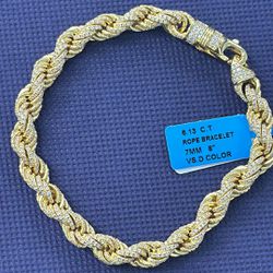Sterling Silver (gold) Moissanite Rope Bracelet 