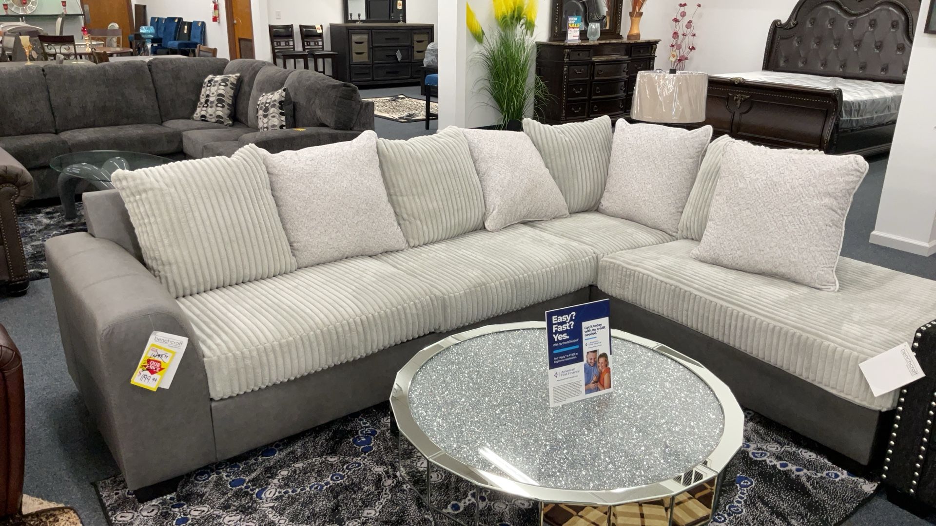 Small Grey Soft Corduroy Sectional Was $1199 Now $960
