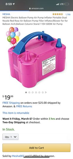 Purple or pink balloon inflator