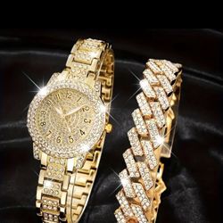 Women Luxurious 14 Karat gold plated watch with matching Bracelet