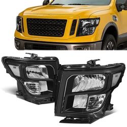LA Zona Auto Parts 2016 to 2022 Nissan Titan XD Headlights Luces Micas Calaveras Faros Focos Luz Light Black Housing  