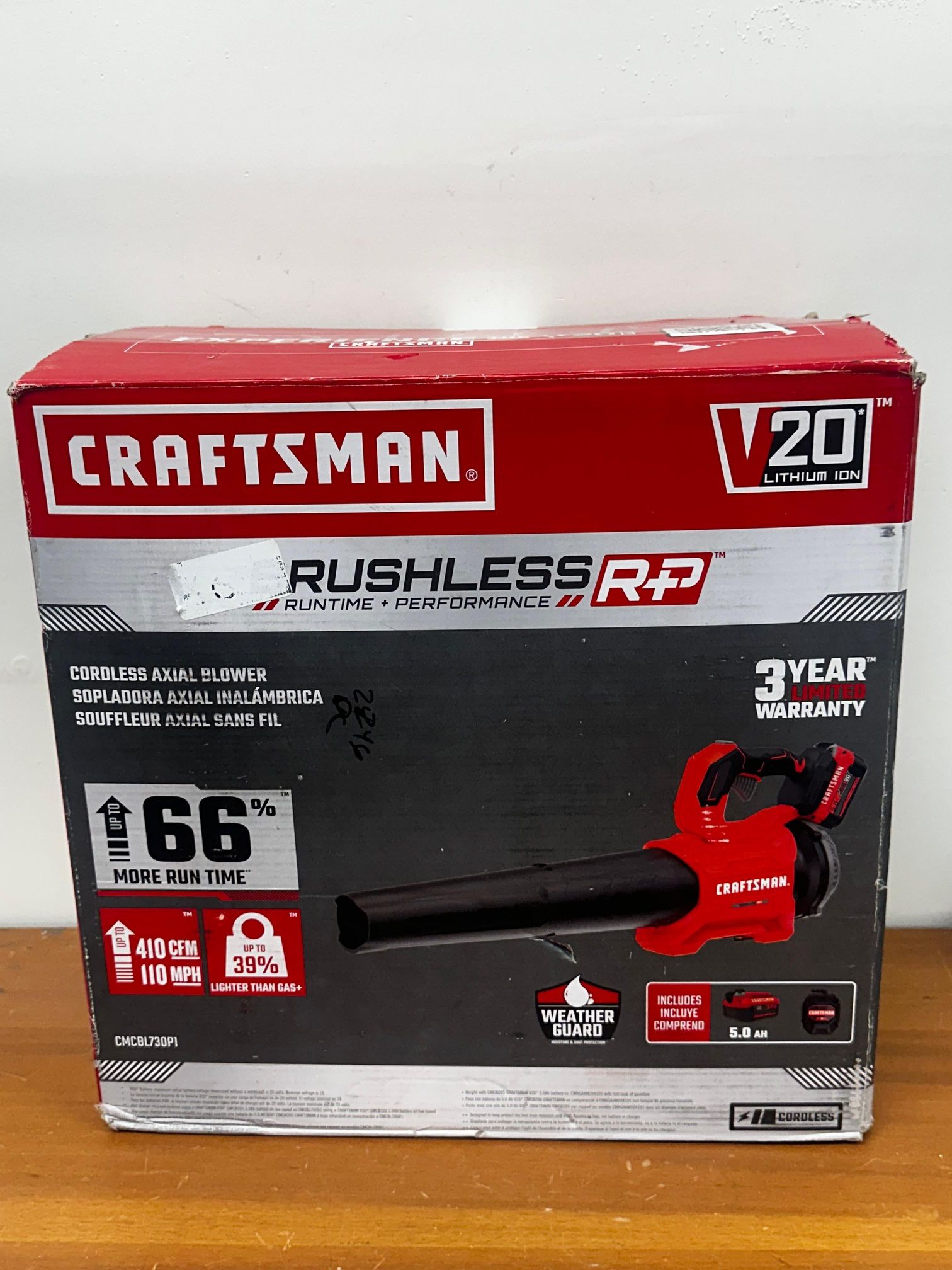 CRAFTSMAN V20 Brushless RP 20-volt 410-CFN 110-MPH Battery Handheld Leaf Blower 5.0 Ah
