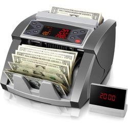 Money Counter Machine Value Count, USD/EUR, UV/MG/IR/DD/DBL/HLF Bill Counter, Add Batch 1,300 Bills/Min, External Display Cash Counter