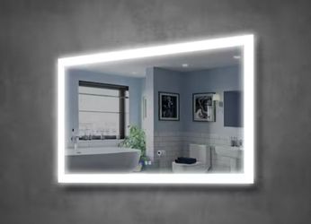 55 in. W x 32 in. H Rectangular Frameless Lighted Anti-Fog Wall Bathroom Vanity Mirror with Dual Row LED Front Light